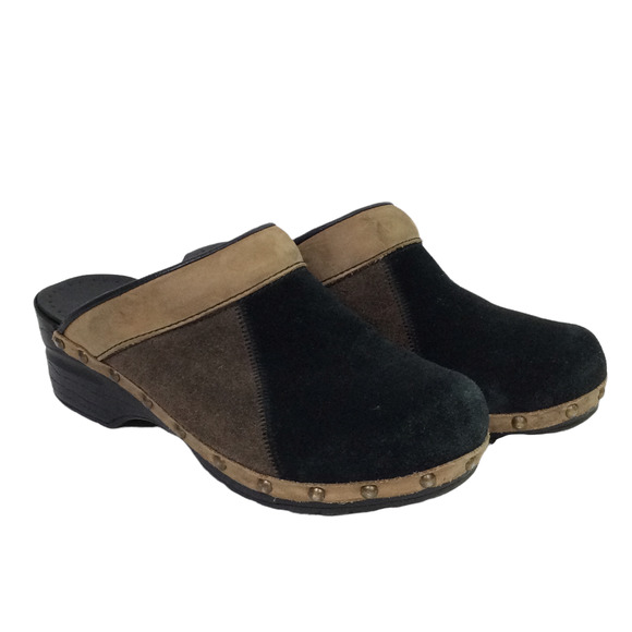 Sanita Shoes - Sanita Black Brown Color Block Suede Studded Slip On Clog Women’s Size 37
